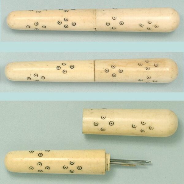 Antique Carved Ivory Madras Needle Case * English * Circa 1820
