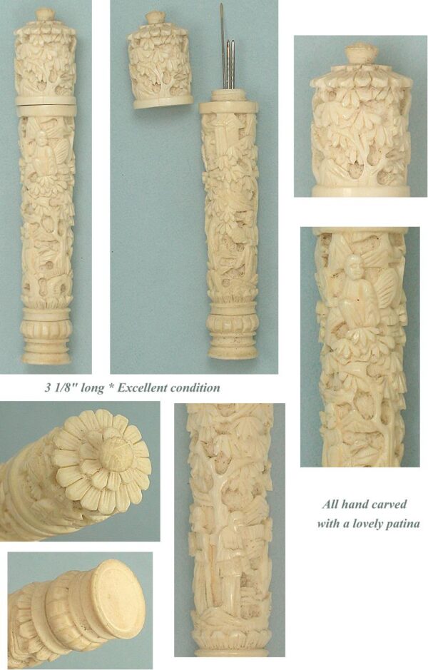 Antique Carved Ivory Canton Needle Case * Circa 1820 - Image 2