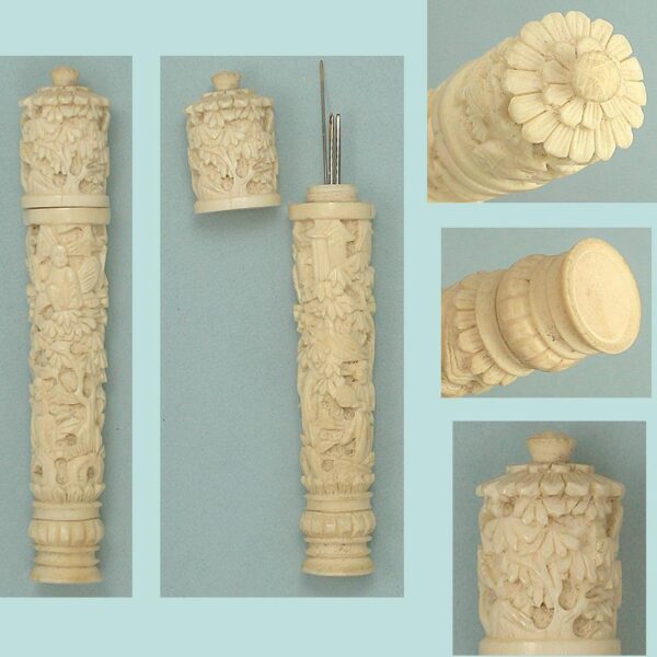 Antique Carved Ivory Canton Needle Case * Circa 1820