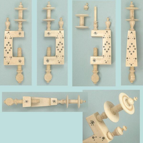 Antique Carved Ivory Madras Work Netting/Winding Clamp * Circa 1820