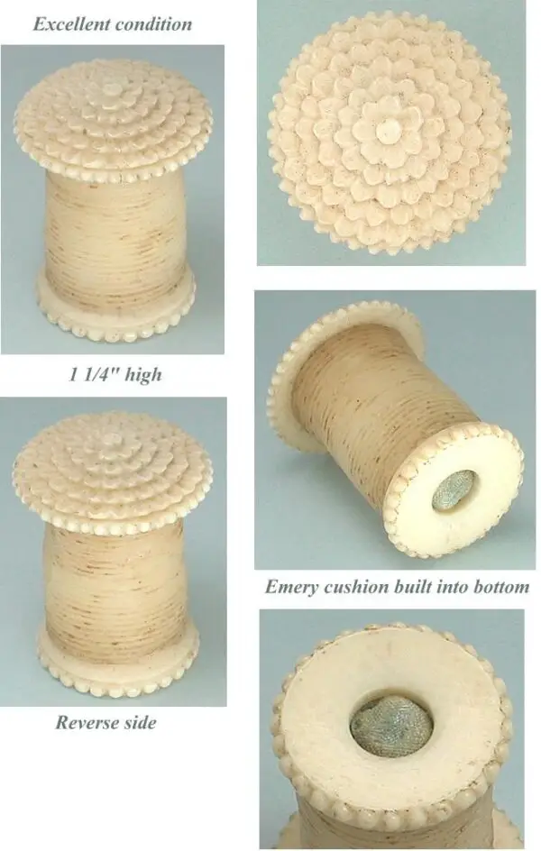 Antique Carved Ivory Thread Waxer & Emery * Circa 1840 - Image 2