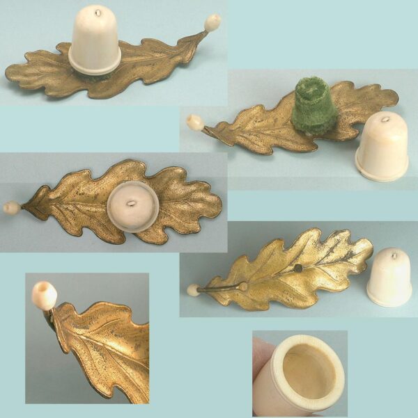 Antique Figural Brass Leaf Thimble Holder w/ Child's Ivory Thimble * C1890