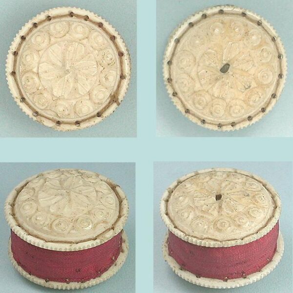 Antique Carved Bone Emery Cushion * English * Circa 1850