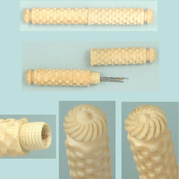 Antique Carved Ivory Basketweave Needle Case * English * Circa 1830