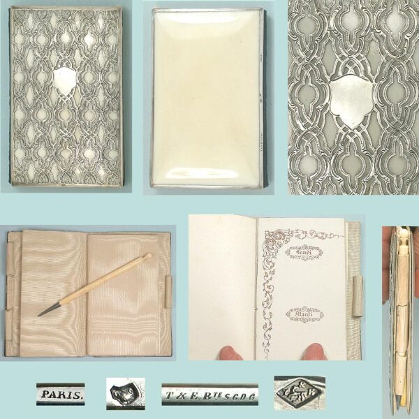 Wonderful Antique Ivory & Silver Note Book & Pencil * French * C1860s