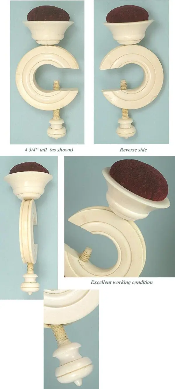 Antique Carved Ivory C Style Pincushion Clamp * Circa 1820 - Image 2