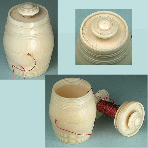 Antique Carved Ivory Workbox Thread Barrel * C1800-20