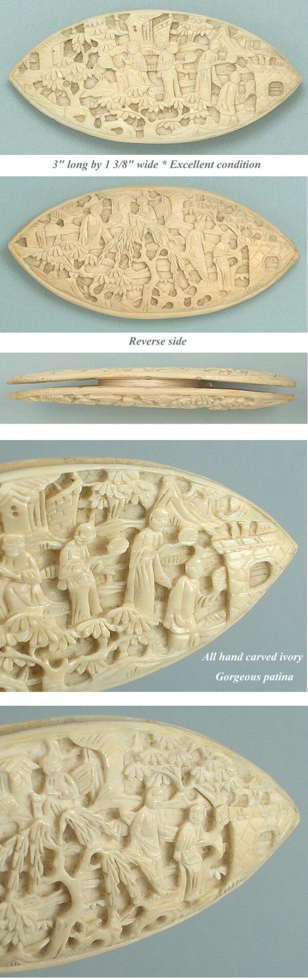 Antique Carved Ivory Canton Tatting Shuttle * Chinese/English * Circa 1830 - Image 2