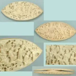 Antique Carved Ivory Canton Tatting Shuttle * Chinese/English * Circa 1830