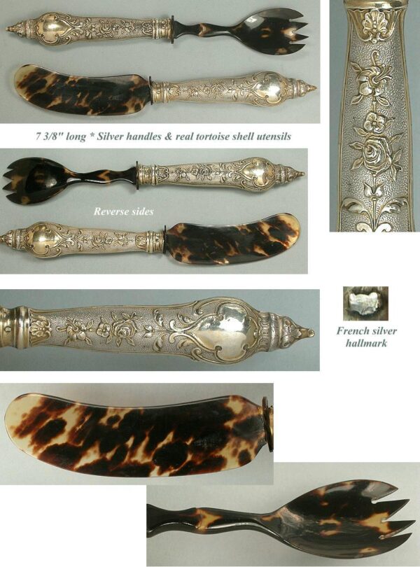 Antique Silver & Tortoise Shell Serving Fork & Knife * C1890 - Image 2