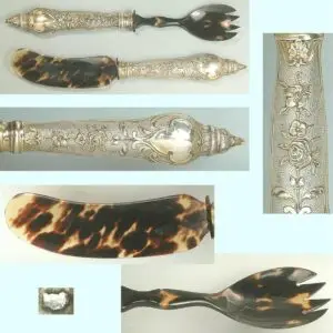 Antique Silver & Tortoise Shell Serving Fork & Knife * C1890