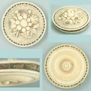 Antique Carved Ivory Dieppe Pin Cushion / Disc * French * Circa 1800-20