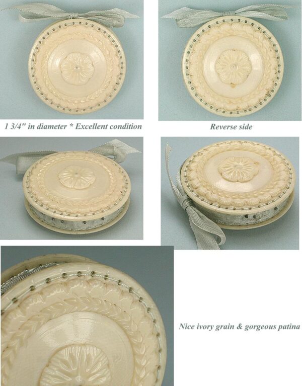 Antique Carved Ivory Pin Cushion Disc * English * Circa 1820 - Image 2