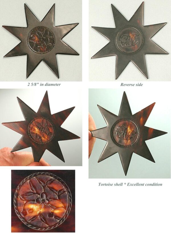 Antique Engraved Tortoise Shell Star Thread Winder * Chinese Import / English * Circa 1800 - Image 2