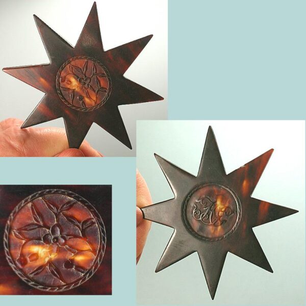 Antique Engraved Tortoise Shell Star Thread Winder * Chinese Import / English * Circa 1800