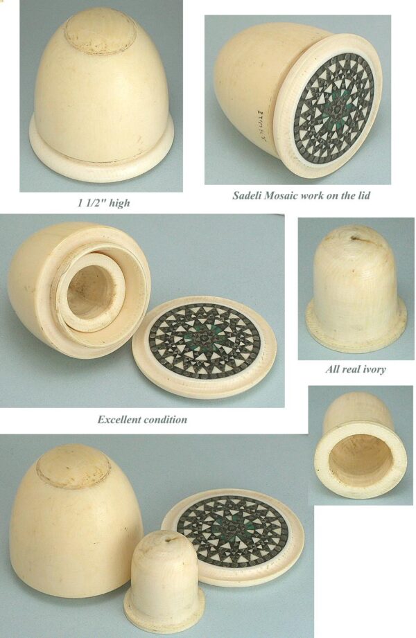 Antique Carved Ivory Sadeli Mosaic Case with Ivory Thimble * India * Circa 1820 - Image 2