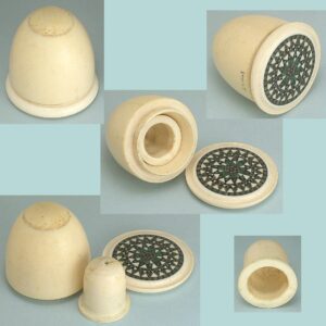 Antique Carved Ivory Sadeli Mosaic Case with Ivory Thimble * India * Circa 1820