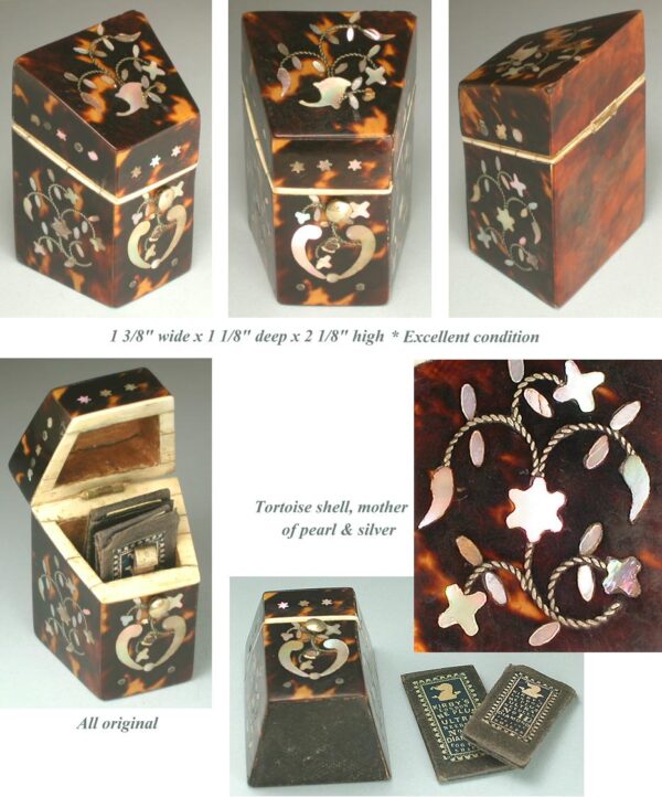 Antique Mother of Pearl Inlaid Tortoise Shell Needle Box * Circa 1850 - Image 2