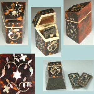 Antique Mother of Pearl Inlaid Tortoise Shell Needle Box * Circa 1850