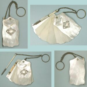Antique Mother of Pearl & Ivory Finger Ring Chatelaine Aide-Memoire * Circa 1880