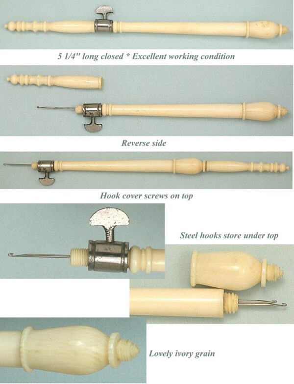 Classic Antique Carved Ivory Tambour Crochet Hook * English * Circa 1820 - Image 2