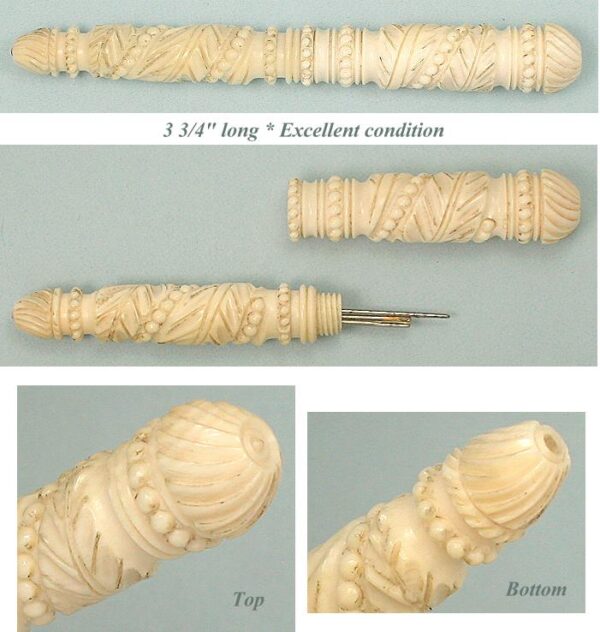 Ornate Antique Carved Ivory Needle Case * English * Circa 1830 - Image 2
