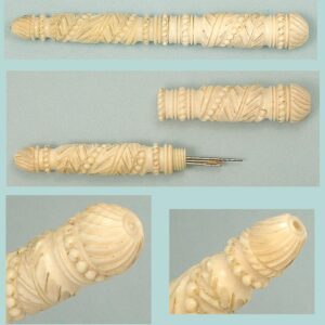 Ornate Antique Carved Ivory Needle Case * English * Circa 1830