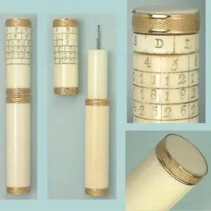 Antique Ivory & 18 Kt Gold Needle Case / Perpetual Calendar * French * C1820