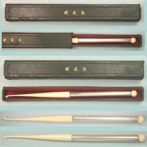 Antique Carved Ivory & Silver Crochet Hook in Case * English * Circa 1880