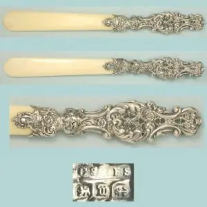 Antique Sterling Silver Handled Ivory Letter Opener * English * Hallmarked 1896