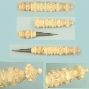 Ornate Antique Sheathed Ivory Stiletto / Awl * English * Circa 1820