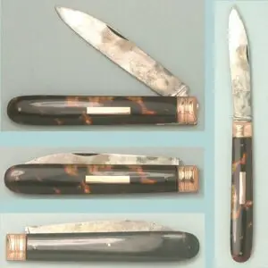 Antique 15 Kt Gold Inlaid Tortoise Shell Folding Pen Knife * English * Circa 1820