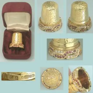 18 Kt Gold QE II Comm Thimble w/ Diamonds & Rubies * Ltd Edition * Hallmarked 1992