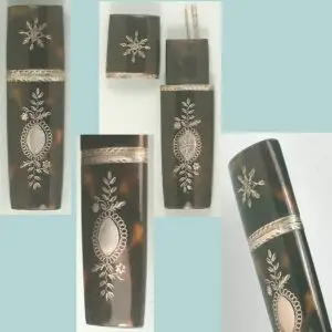 Antique Silver Inlaid Tortoise Shell Needle Case * English * Circa 1800